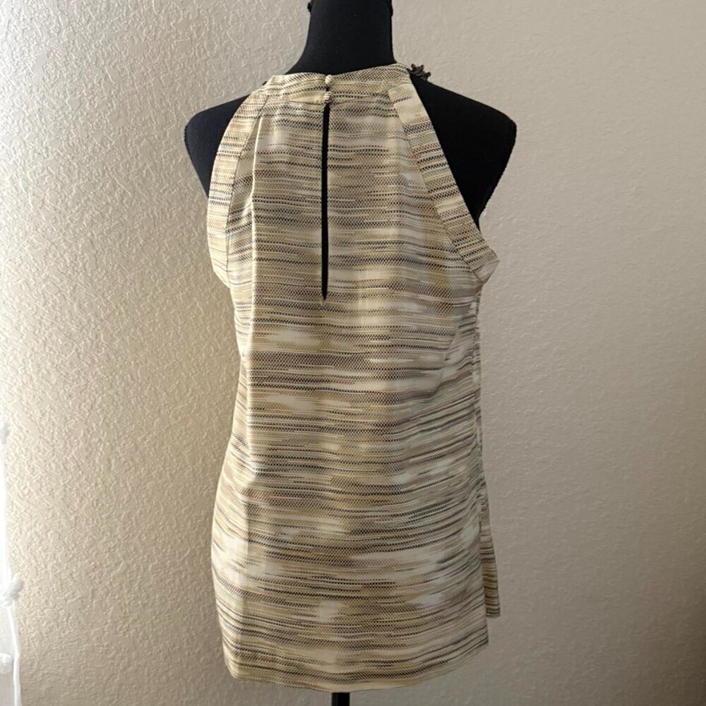 WORTH NY 100% Silk Sleeveless Pleated Neck Blouse in Patterned Fabric Size 8 - Picture 3 of 9